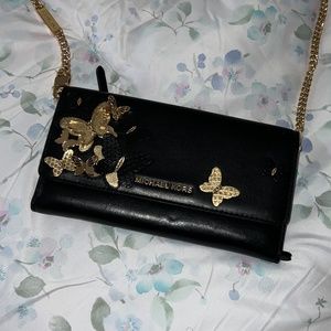 Michael Kors Large Butterfly Embellished Leather Convertible Chain Wallet